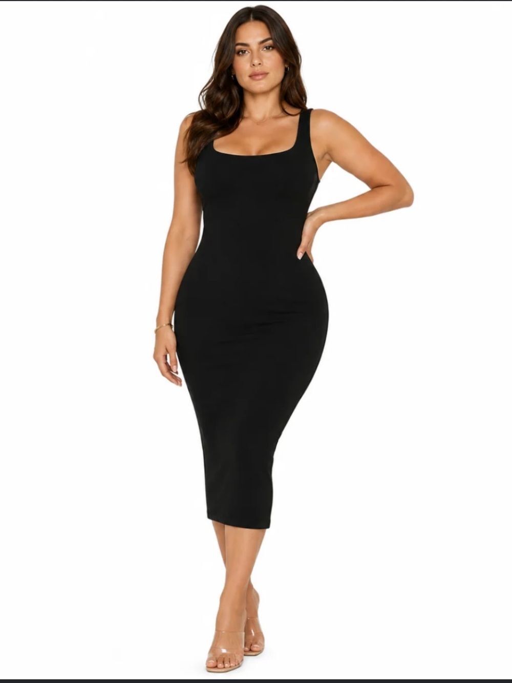 Naked Wardrobe Black Sculpt Tank Midi Dress Bodycon Stretch NWOT